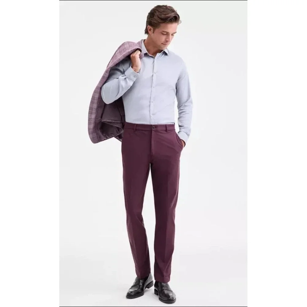 Michael Kors Mens Classic fit Dress Pants 34W 30L Red Berry Solid Stretch